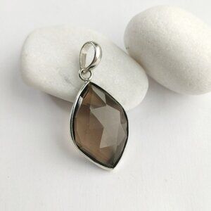 Sterling silver Navette Smokey Topaz Smoky Quartz pendant NEW